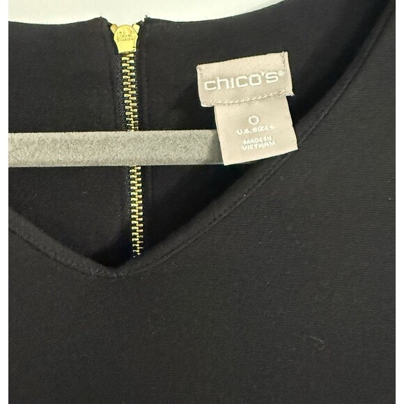 Chicos 0(US-4) Black Flare Sleeves Dress With Gold Zippered Back - Picture 5 of 14